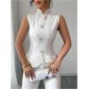 image:imageFloerns Womens Elegant Layered Ruffle Button Down Blouse Mock Neck Sleeveless Work Office ShirtWhite