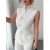 image:imageFloerns Womens Elegant Layered Ruffle Button Down Blouse Mock Neck Sleeveless Work Office ShirtWhite