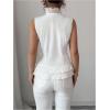 image:imageFloerns Womens Elegant Layered Ruffle Button Down Blouse Mock Neck Sleeveless Work Office ShirtWhite