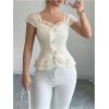 image:imageFloerns Womens Elegant Mesh Puff Sleeve Button Down Shirt Frill Trim Dressy Casual BlousesApricot