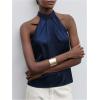 image:imageFloerns Womens Elegant Satin Halter Tops Sleeveless Bow Tie Back Dressy Casual BlousesDark Blue