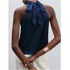 image:imageFloerns Womens Elegant Satin Halter Tops Sleeveless Bow Tie Back Dressy Casual BlousesDark Blue