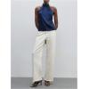 image:imageFloerns Womens Elegant Satin Halter Tops Sleeveless Bow Tie Back Dressy Casual BlousesDark Blue