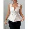 image:imageFloerns Womens Elegant Sleeveless Vest Shirts Flared Hem Business Casual Blouse TopsApricot