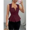 image:imageFloerns Womens Elegant Sleeveless Vest Shirts Flared Hem Business Casual Blouse TopsBurgundy