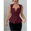 image:imageFloerns Womens Elegant Sleeveless Vest Shirts Flared Hem Business Casual Blouse TopsBurgundy