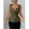 image:imageFloerns Womens Elegant Sleeveless Vest Shirts Flared Hem Business Casual Blouse TopsOlive Green