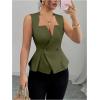 image:imageFloerns Womens Elegant Sleeveless Vest Shirts Flared Hem Business Casual Blouse TopsOlive Green