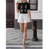 image:imageFloerns Womens Floral Embroidery Button Down Shirts Puff Sleeve Dressy Casual Blouse TopBlack