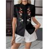 image:imageFloerns Womens Floral Embroidery Button Down Shirts Puff Sleeve Dressy Casual Blouse TopBlack