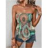 image:imageFloerns Womens Floral Print Strapless Bandeau Asymmetrical Hem Crop Tube TopGreen Multi