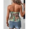 image:imageFloerns Womens Floral Print Strapless Bandeau Asymmetrical Hem Crop Tube TopGreen Multi