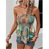 image:imageFloerns Womens Floral Print Strapless Bandeau Asymmetrical Hem Crop Tube TopGreen Multi