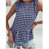 image:imageFloerns Womens Gingham Print Sleeveless Round Neck Ruffle Hem Peplum Blouse TopDeep Blue
