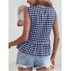 image:imageFloerns Womens Gingham Print Sleeveless Round Neck Ruffle Hem Peplum Blouse TopDeep Blue