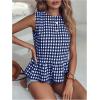 image:imageFloerns Womens Gingham Print Sleeveless Round Neck Ruffle Hem Peplum Blouse TopDeep Blue