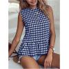image:imageFloerns Womens Gingham Print Sleeveless Round Neck Ruffle Hem Peplum Blouse TopDeep Blue