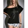 image:imageFloerns Womens Goth Off The Shoulder T Shirt Y2k Short Sleeve Ripped Backless Punk Going Out TopsBlack