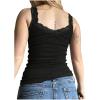 image:imageFloerns Womens Gothic Skull Print Sleeveless Cami Lace Trim Rib Knit Camisole TopBlack