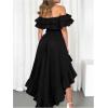 image:imageFloerns Womens Off The Shoulder T Shirt Asymmetrical Ruffle Hem Going Out TopsBlack