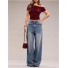 image:imageFloerns Womens Off The Shoulder Y2k T Shirts Short Sleeve Ruched Going Out TopsBurgundy