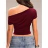 image:imageFloerns Womens Off The Shoulder Y2k T Shirts Short Sleeve Ruched Going Out TopsBurgundy