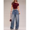 image:imageFloerns Womens Off The Shoulder Y2k T Shirts Short Sleeve Ruched Going Out TopsBurgundy