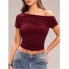 image:imageFloerns Womens Off The Shoulder Y2k T Shirts Short Sleeve Ruched Going Out TopsBurgundy