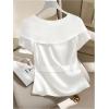 image:imageFloerns Womens Plus Size Asymmetrical Neck Blouses Elegant Short Sleeve Tie Waist Work ShirtsWhite