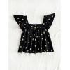 image:imageFloerns Womens Printed Square Neck Crop Tops Cap Sleeve Ruffle Hem Summer BlouseBlack