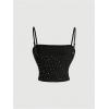 image:imageFloerns Womens Rhinestone Spaghetti Strap Crop Cami Top Ruched Going Out CamisoleBlack