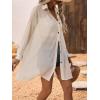 image:imageFloerns Womens Sheer Drop Shoulder Blouse Long Sleeve Collar Button Loose Shirts TopsApricot