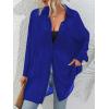 image:imageFloerns Womens Sheer Drop Shoulder Blouse Long Sleeve Collar Button Loose Shirts TopsBlue