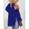 image:imageFloerns Womens Sheer Drop Shoulder Blouse Long Sleeve Collar Button Loose Shirts TopsBlue