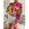 image:imageFloerns Womens Sheer Drop Shoulder Blouse Long Sleeve Collar Button Loose Shirts TopsPink Floral