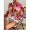 image:imageFloerns Womens Sheer Drop Shoulder Blouse Long Sleeve Collar Button Loose Shirts TopsPink Floral