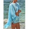 image:imageFloerns Womens Sheer Mesh Shawl Wraps High Low Ruffle Hem Beach Cover Up Poncho TopsBlue