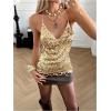 image:imageFloerns Womens Sparkly Sequin Halter Cami Top Y2k Tie Open Back Glitter Club Party TopsGold