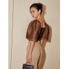 image:imageFloerns Womens Square Neck Puff Short Sleeve Elegant Blouse Crop TopCoffee Brown