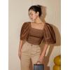 image:imageFloerns Womens Square Neck Puff Short Sleeve Elegant Blouse Crop TopCoffee Brown