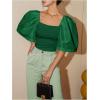 image:imageFloerns Womens Square Neck Puff Short Sleeve Elegant Blouse Crop TopDark Green