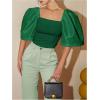 image:imageFloerns Womens Square Neck Puff Short Sleeve Elegant Blouse Crop TopDark Green