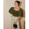 image:imageFloerns Womens Square Neck Puff Short Sleeve Elegant Blouse Crop TopOlive Green
