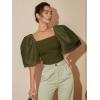image:imageFloerns Womens Square Neck Puff Short Sleeve Elegant Blouse Crop TopOlive Green