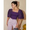 image:imageFloerns Womens Square Neck Puff Short Sleeve Elegant Blouse Crop TopPurple