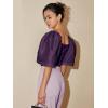 image:imageFloerns Womens Square Neck Puff Short Sleeve Elegant Blouse Crop TopPurple
