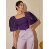 image:imageFloerns Womens Square Neck Puff Short Sleeve Elegant Blouse Crop TopPurple