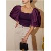image:imageFloerns Womens Square Neck Puff Short Sleeve Elegant Blouse Crop TopRed Violet
