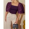 image:imageFloerns Womens Square Neck Puff Short Sleeve Elegant Blouse Crop TopRed Violet