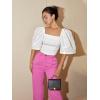 image:imageFloerns Womens Square Neck Puff Short Sleeve Elegant Blouse Crop TopWhite